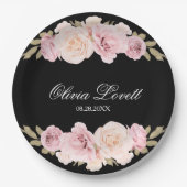Zwart Roze Rozen Chic Bruiloftsfeest Papieren Bordje (Voorkant)