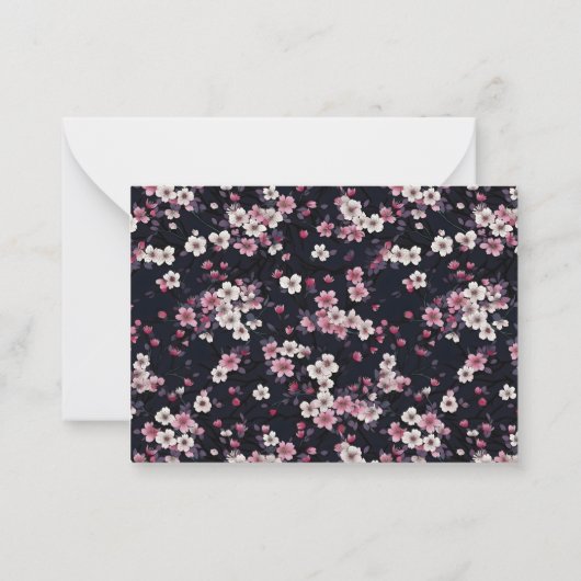 Zwart Roze Sakura Bloemen, Patroon Design Notitiekaartje (Achterkant)