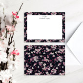Zwart Roze Sakura Bloemen, Patroon Design Notitiekaartje