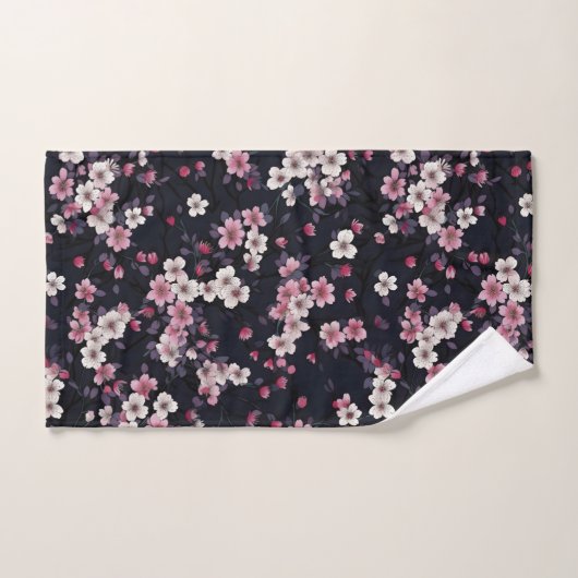 Zwart Roze Sakura Bloemen, Patroonontwerp, Bad Handdoek (Handdoek)