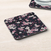 Zwart Roze Sakura Bloemen, Patroonontwerp, Bier Onderzetter (Linkerzijde)