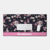Zwart Roze Sakura Bloemen, Patroonontwerp, Bureaumat (Keyboard & Muis)