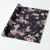 Zwart Roze Sakura Bloemen, Patroonontwerp, Cadeaupapier (Uitgerold)