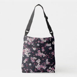 Zwart Roze Sakura Bloemen, Patroonontwerp, Crossbody Tas