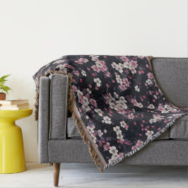 Zwart Roze Sakura Bloemen, Patroonontwerp, Deken