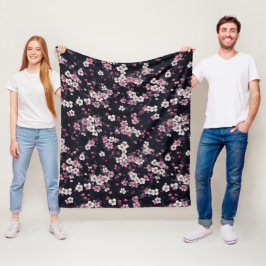 Zwart Roze Sakura Bloemen, Patroonontwerp, Fleece Deken
