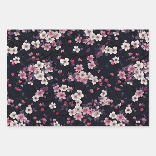 Zwart Roze Sakura Bloemen, Patroonontwerp, Inpakpapier Vel (Voorkant)