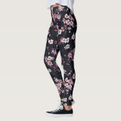 Zwart Roze Sakura Bloemen, Patroonontwerp, Leggings (Links)