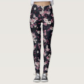 Zwart Roze Sakura Bloemen, Patroonontwerp, Leggings (Voorkant)