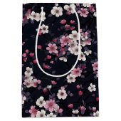 Zwart Roze Sakura Bloemen, Patroonontwerp, Medium Cadeauzakje (Voorkant)