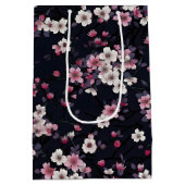 Zwart Roze Sakura Bloemen, Patroonontwerp, Medium Cadeauzakje (Achterkant)