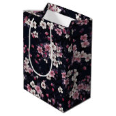 Zwart Roze Sakura Bloemen, Patroonontwerp, Medium Cadeauzakje (Achterkant Gekanteld)