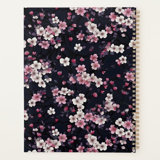 Zwart Roze Sakura Bloemen, Patroonontwerp, Planner (Achterkant)