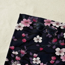 Zwart Roze Sakura Bloemen, Patroonontwerp, Strandlaken