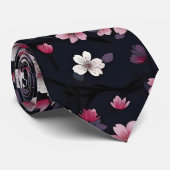 Zwart Roze Sakura Bloemen, Patroonontwerp, Stropdas (Opgerold)
