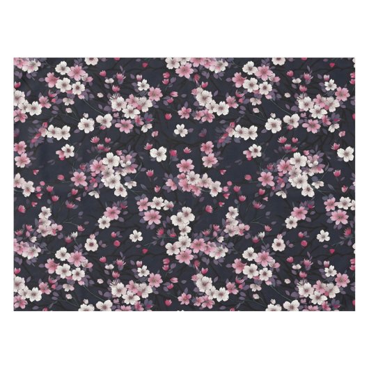 Zwart Roze Sakura Bloemen, Patroonontwerp, Tafelkleed (Voorkant (Horizontaal))