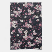 Zwart Roze Sakura Bloemen, Patroonontwerp, Theedoek (Verticaal)