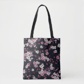 Zwart Roze Sakura Bloemen, Patroonontwerp, Tote Bag (Voorkant)