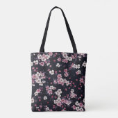 Zwart Roze Sakura Bloemen, Patroonontwerp, Tote Bag (Achterkant)