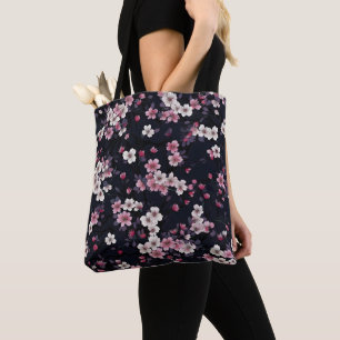 Zwart Roze Sakura Bloemen, Patroonontwerp, Tote Bag