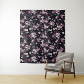 Zwart Roze Sakura Bloemen, Patroonontwerp, Wandkleed (In situ)
