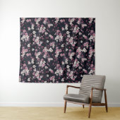 Zwart Roze Sakura Bloemen, Patroonontwerp, Wandkleed (In Situ (horizontaal))