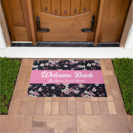 Zwart Roze Sakura Bloemen, Patroonontwerp, Welkom Deurmat