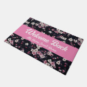 Zwart Roze Sakura Bloemen, Patroonontwerp, Welkom Deurmat (Schuin)