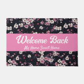 Zwart Roze Sakura Bloemen, Patroonontwerp, Welkom Deurmat (Voorkant)