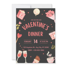 Zwart & Roze Schattige Valentijns Dinner Invite