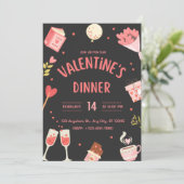 Zwart & Roze Schattige Valentijns Dinner Invite Kaart (Staand voorkant)