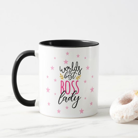 Zwart roze schattige werelden beste baas Koffee ca Mok (Met donut)