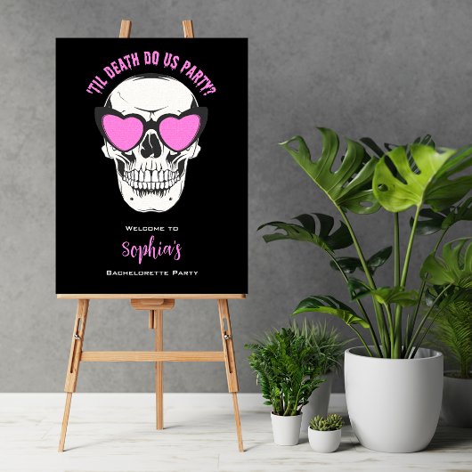Zwart Roze Schedel Bachelorette Party Welkomstbord Poster