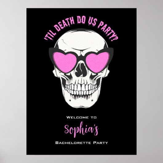 Zwart Roze Schedel Bachelorette Party Welkomstbord Poster (Voorkant)