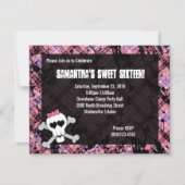 Zwart & Roze Schedel Crossbones Sweet Sixteen Part Kaart (Voorkant)