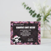 Zwart & Roze Schedel Crossbones Sweet Sixteen Part Kaart (Staand voorkant)