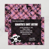Zwart & Roze Schedel Crossbones Sweet Sixteen Part Kaart (Voorkant / Achterkant)