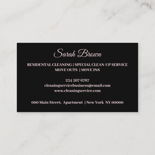 Zwart Roze Schoonmaakdienst Janitorial sparkle Visitekaartje (Achterkant)