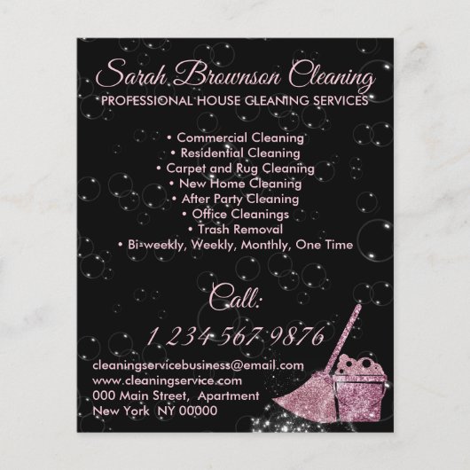 Zwart Roze Schoonmaakster Huis Schoon Flyer (Voorkant)