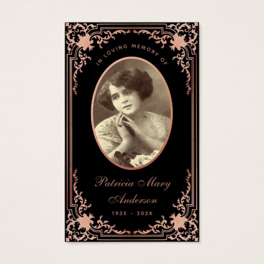 Zwart Roze Script begrafenis gebed Kaart (Voorkant)