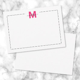 Zwart Roze Script Naam Monogram Notitiekaartje