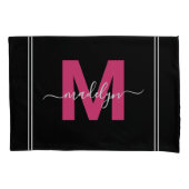Zwart-roze scriptnaam Monogram Kussensloop (Voorkant-Links)