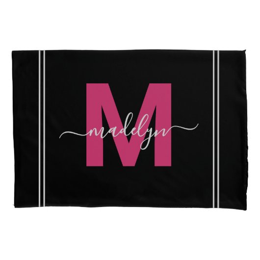 Zwart-roze scriptnaam Monogram Kussensloop (Voorkant-Links)