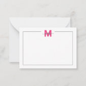 Zwart-roze scriptnaam Monogram Notitiekaartje (Voorkant)