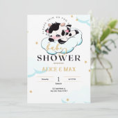 Zwart Roze Sleepy Koe Wit Cloud Baby shower Kaart (Staand voorkant)