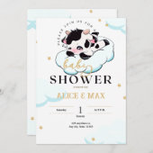 Zwart Roze Sleepy Koe Wit Cloud Baby shower Kaart (Voorkant / Achterkant)
