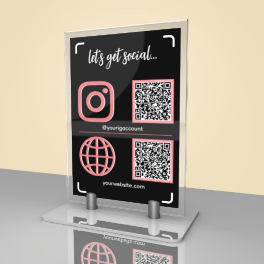 Zwart & Roze Social Media teken met QR-code Kaart