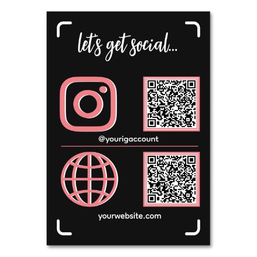 Zwart & Roze socialemediabord met QR-code Kaart (Voorkant)