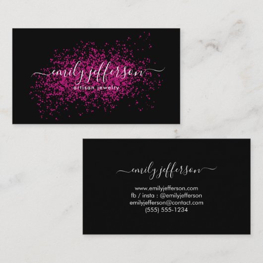Zwart roze Spletters Manuscript Minimale Aangepast Visitekaartje (Voorkant / Achterkant)