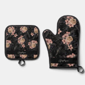 Zwart & Roze Spooky Chique Halloween Naam Ovenwant & Pannenlap Set (Voorkant)